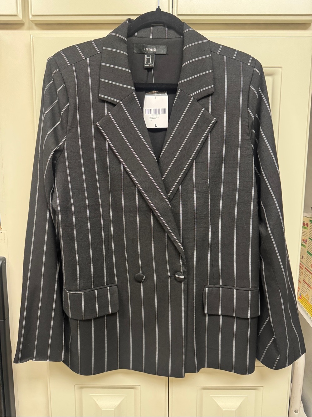 Forever 21 Black/White Pinstripe Double-Breasted Blazer - NWT